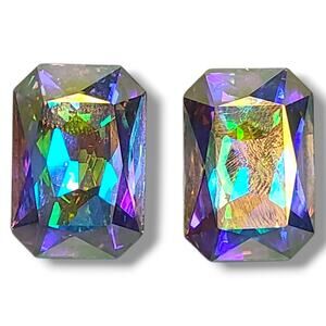 Vintage Big Aurora Borealis Crystal Stud Earrings Pierced